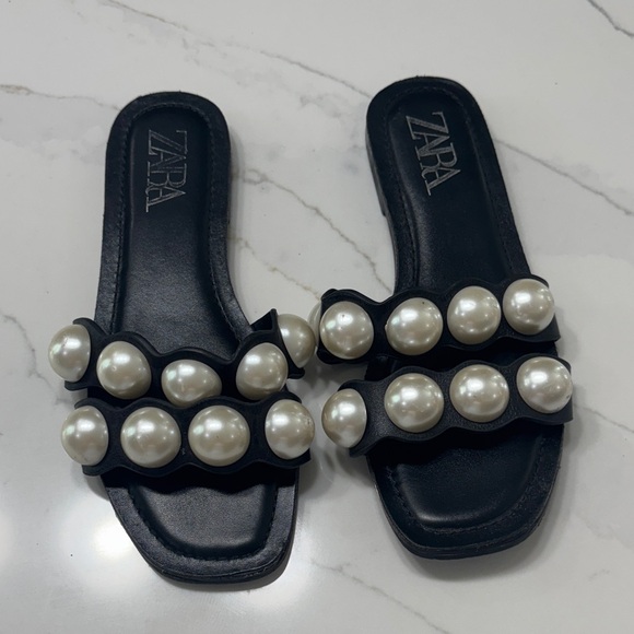 Zara Black Sandals with Pearl Accents - Picture 1 of 7